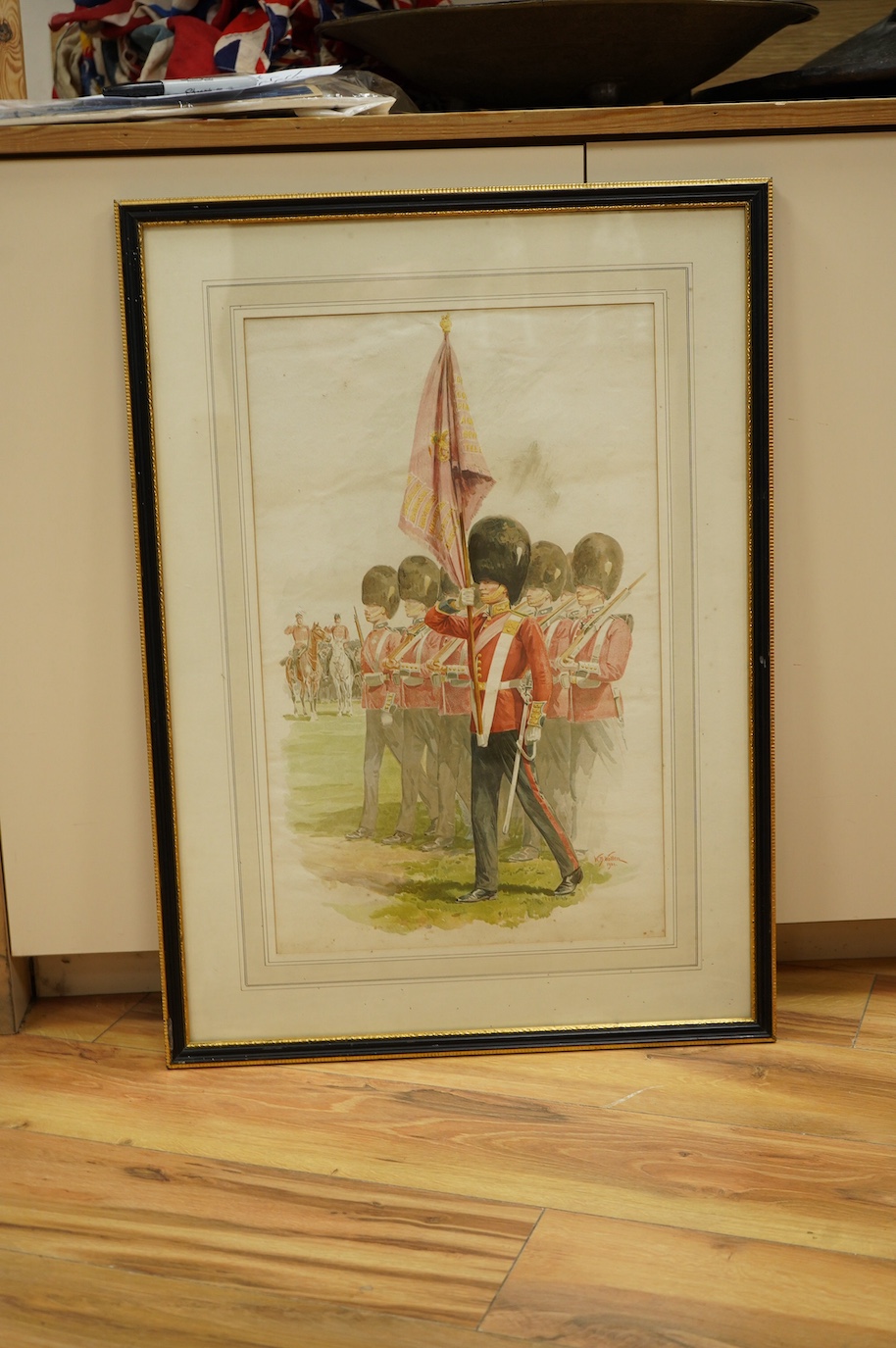 W.B. Wollen, watercolour, Marching soldiers, signed and dated 1901, 50 x 31cm. Condition - fair